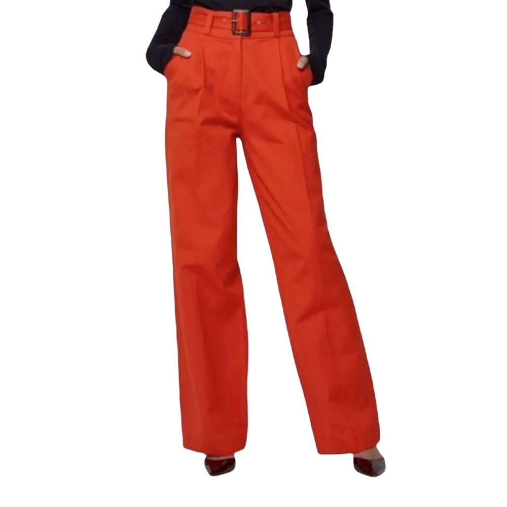 BLDWN Womens Harbor High Waisted Wide Leg Pleat Belted Pants Red Coral Sz 8